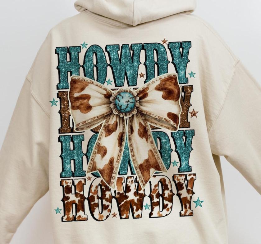 Hoodie Sweatshirt Crew T-Shirt  Country Howdy Howdy Cow Bow