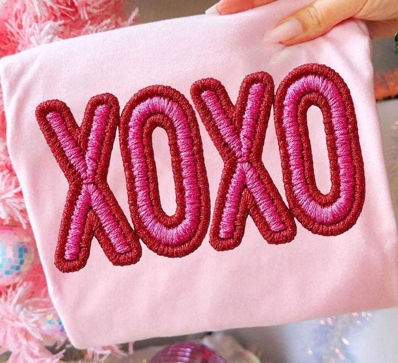 DTF Transfer XOXO Puff Style Valentine Graphic Stitch Effect