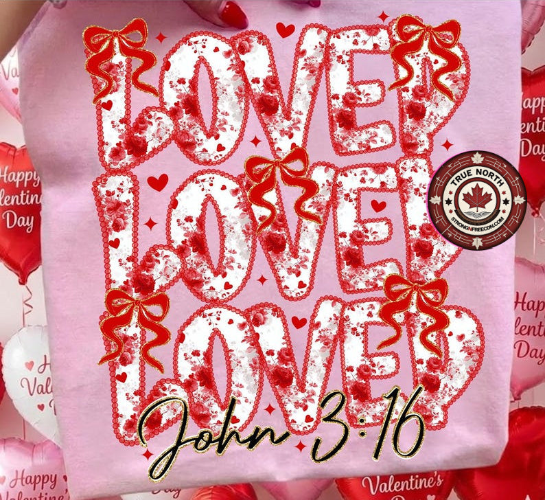 DTF Transfer Love Stacked John 3 16 Scripture Design