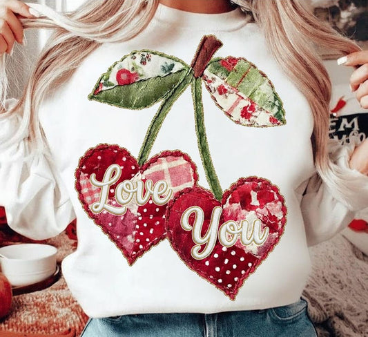 DTF Transfer Valentines – Patchwork Cherries Love You
