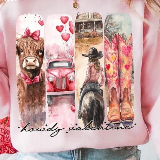 Hoodie Sweatshirt Crew T-Shirt  - Howdy Valentine Cowgirl Western Design