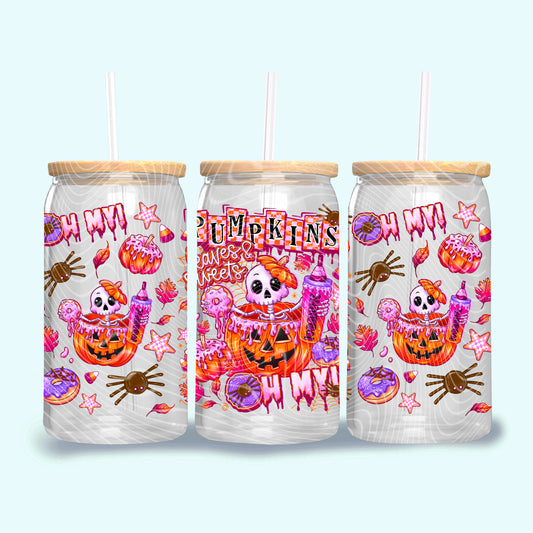 UV DTF Cup Wrap – Pumpkins, Sweets & Donuts | Cute Halloween Skull Cup Decal