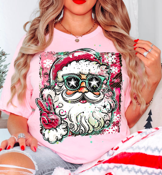 DTF Transfer – Cool Santa with Sunglasses Pink Christmas Shirt Design