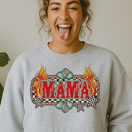 DTF Transfer MAMA Flames & Turquoise – Western Bold Rodeo Style