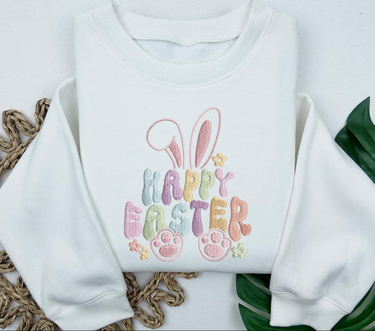 Embroidered Happy Easter Bunny Crewneck
