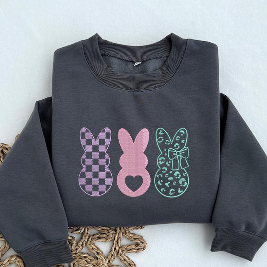Embroidered Leopard, Heart & Checker Bunny Crewneck