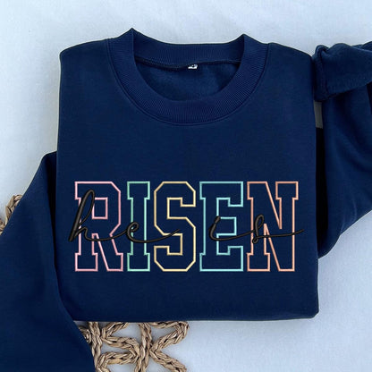 Embroidered He Is Risen Pastel Crewneck