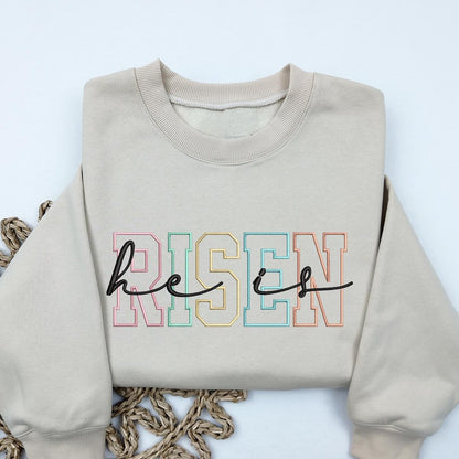 Embroidered He Is Risen Pastel Crewneck