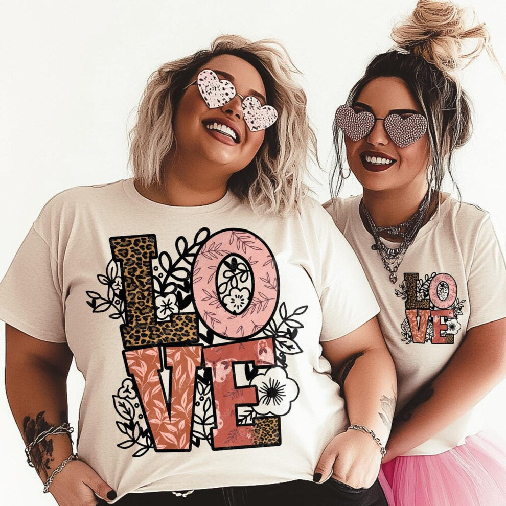 DTF Transfer Valentines - LOVE Floral Leopard Design