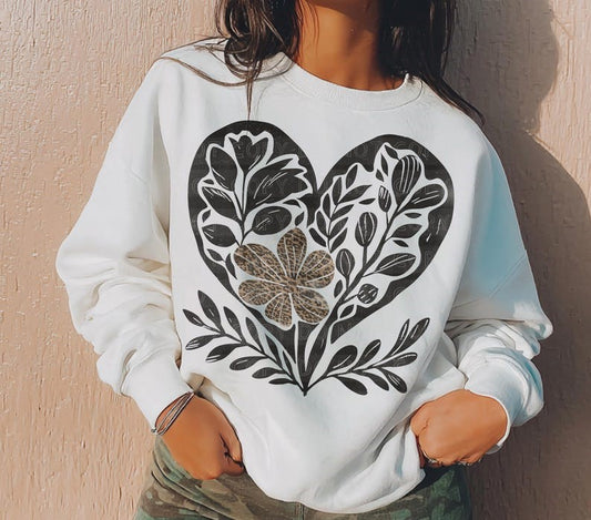 DTF Transfer Floral  Heart Botanical BOHO