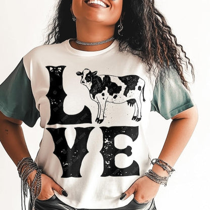 DTF Transfer LOVE Cow - Rustic Farm Life Design