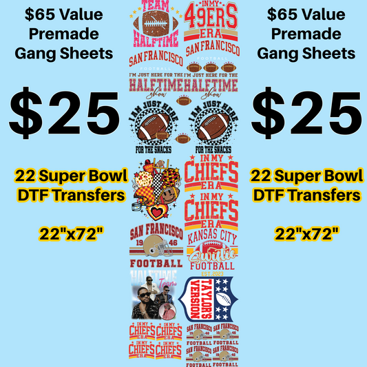 22" Wide Premade Gang 23 DTF Transfers - Sheets Football 2024