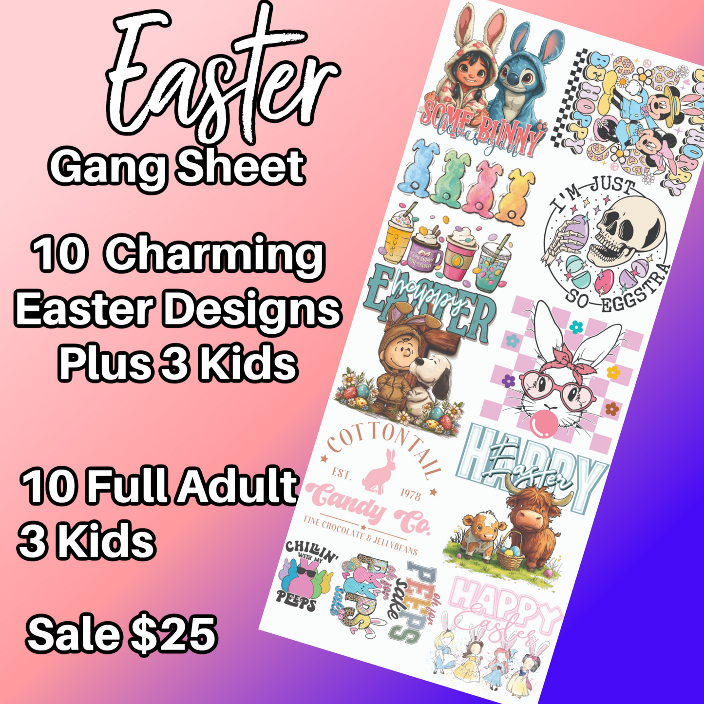 DTF Transfer Easter Bundle – 10 Full-Size & 3 Kids' Transfers