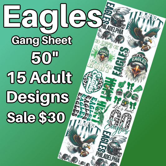 Football 50" Gang Sheet 15 Adult Designs Premade