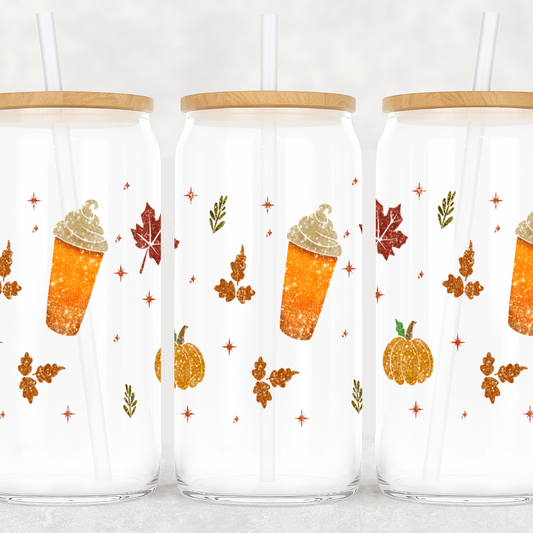 UV DTF Cup Wrap – Fall Pumpkin Spice  Design | Autumn Leaves & Coffee Cups