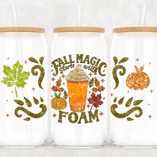 UV DTF Cup Wrap – Fall Magic Starts with Foam | Autumn Coffee & Pumpkin