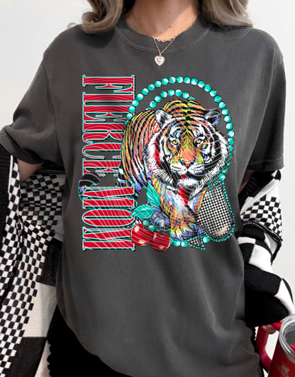DTF Transfer Fierce Mom Tiger – Retro Wild Style 🐅💎🍒