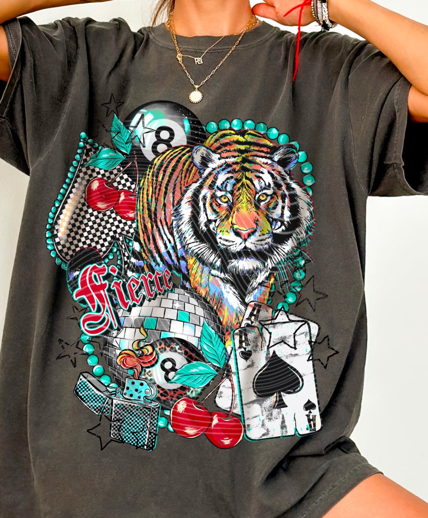 DTF Transfer Fierce Tiger Retro Casino Design