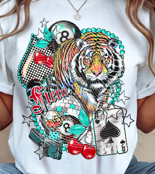 DTF Transfer Fierce Tiger Retro Casino Design