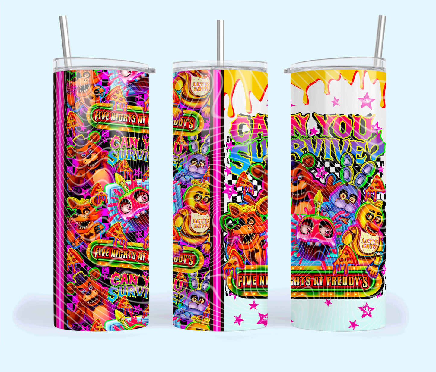 UV DTF Cup Wrap – Five Nightss at Freddy’s Can You Survive Neon Horror