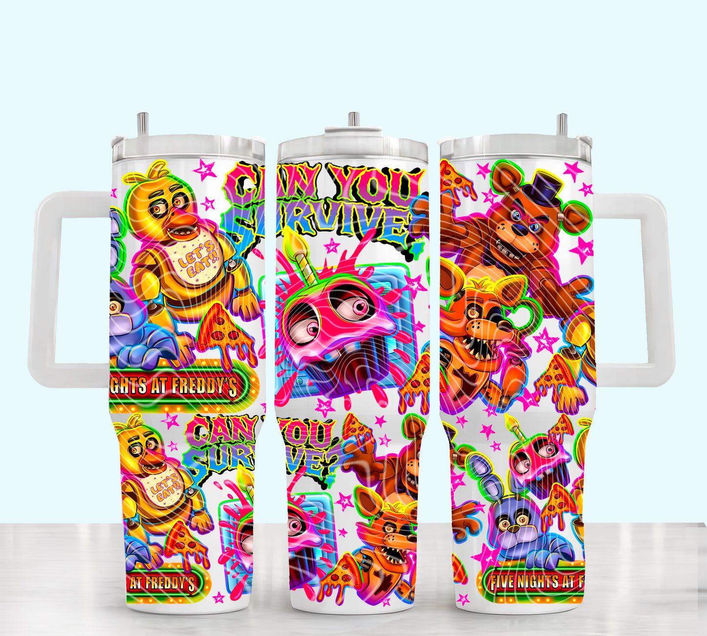 UV DTF Cup Wrap – Five Nightss at Freddy’s Can You Survive Neon Horror