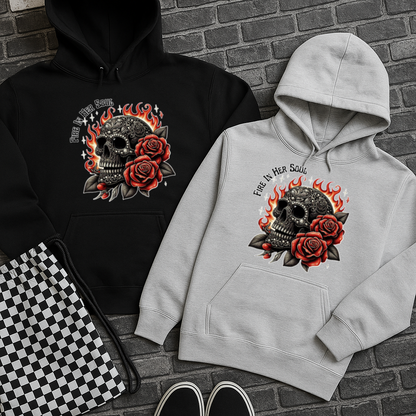 DTF Transfer Fire in Her Soul – Skull, Flames & Rose Tattoo Style Design