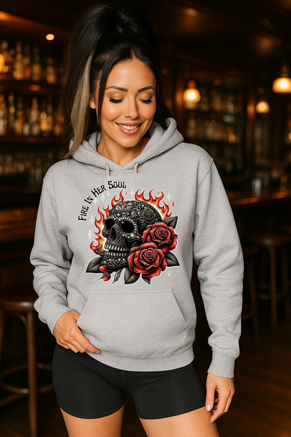 DTF Transfer Fire in Her Soul – Skull, Flames & Rose Tattoo Style Design