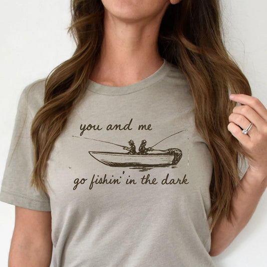 DTF Transfer Fishin’ in the Dark – Rustic Country Song Inspired Boat Silhouette Design