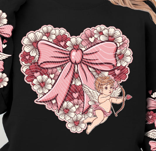 Sweatshirt Or Hoodie T-Shirt   Valentine's with Floral Heart Cupid