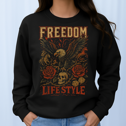 DTF Transfer Freedom Life Style – Eagle, Skull, Roses & Lightning Western Biker Graphic