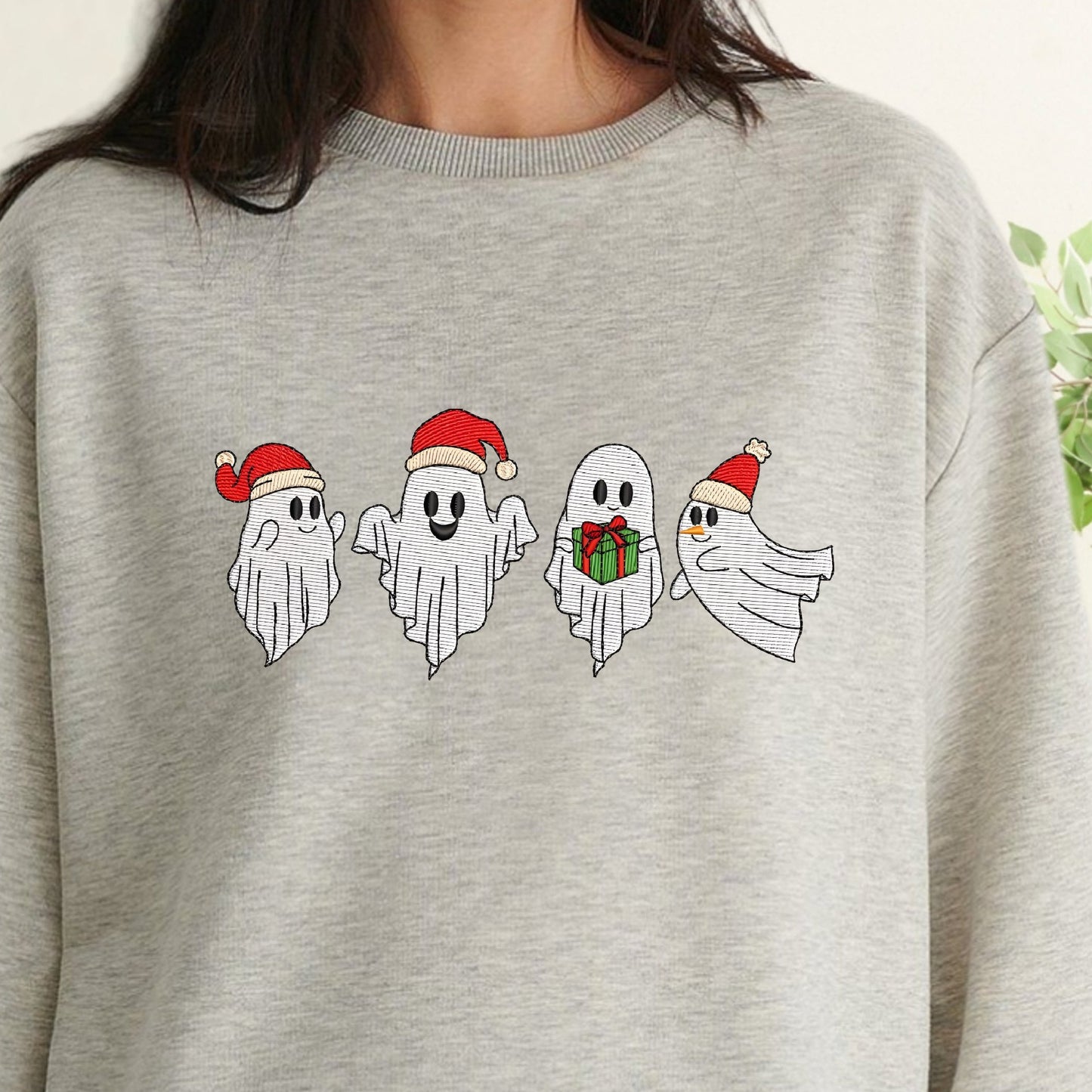 DTF Transfer Christmas Faux stitching Ghost At Christmas