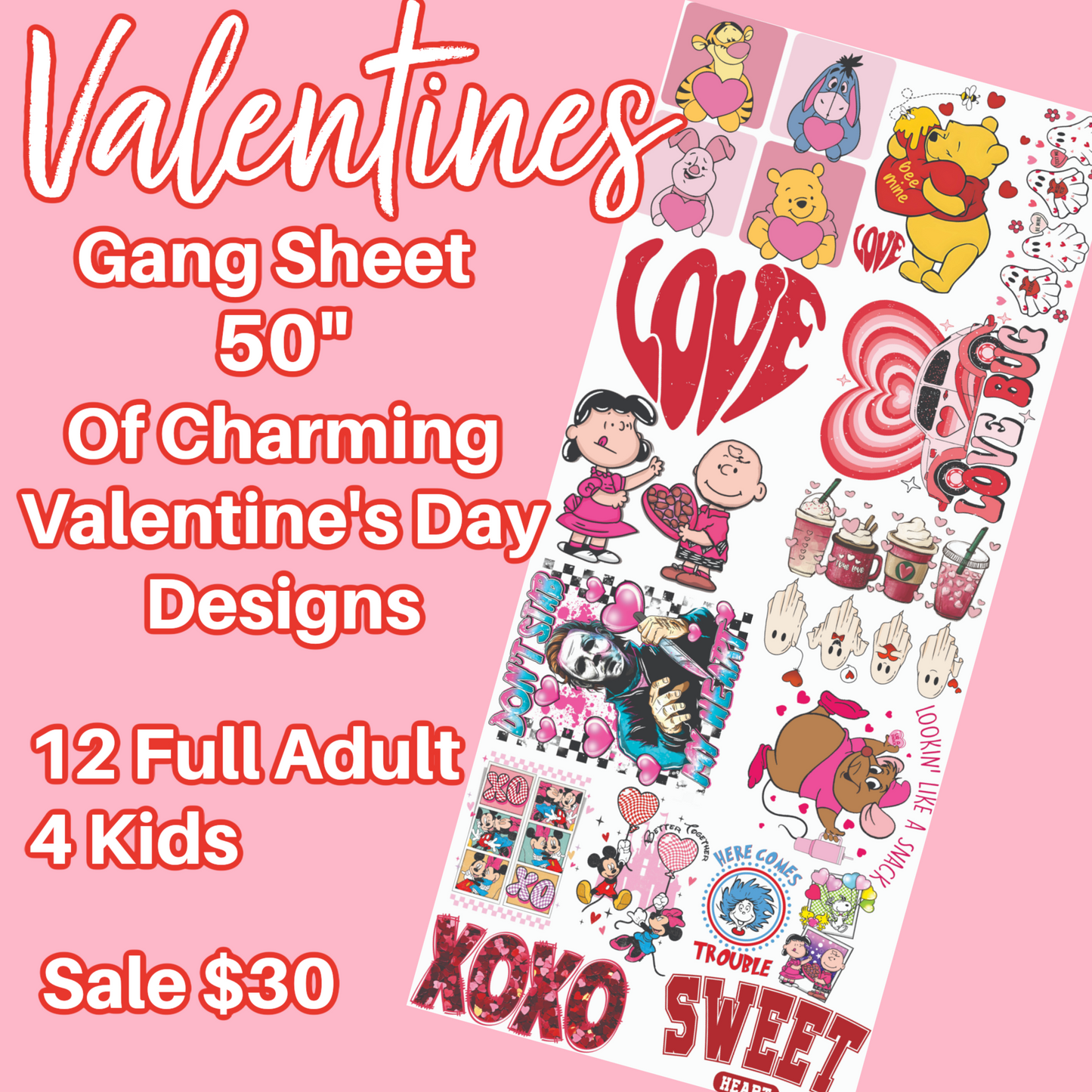 Valentines DTF Bundle 12 Adult Designs Plus 4 Kids DTF