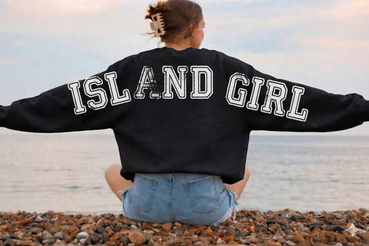 DTF Transfer Island Girl Oversized Back Print Sweatshirt – Vintage Coastal Style 🌊