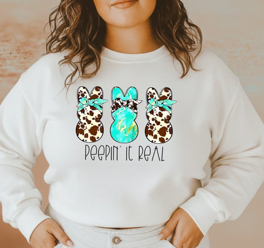 DTF Transfer Cowhide & Turquoise Bunny Peeps