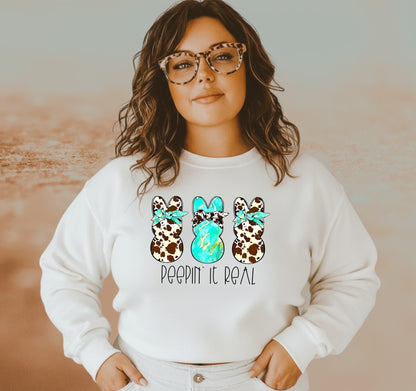 DTF Transfer Cowhide & Turquoise Bunny Peeps