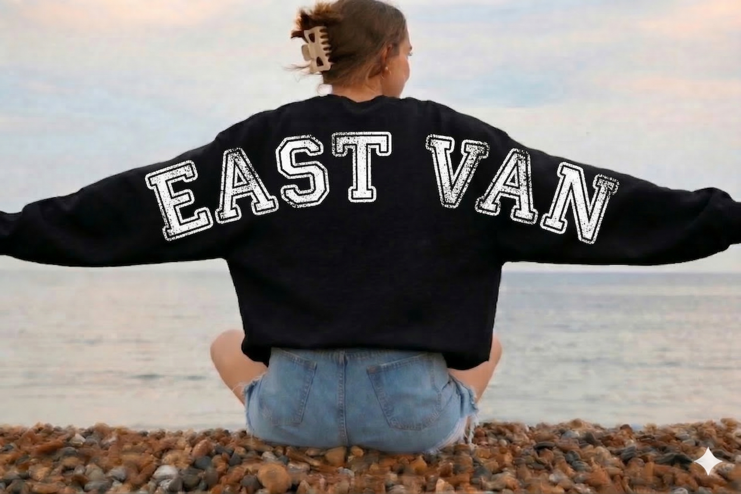 DTF Transfer East Van Distressed Varsity Lettering – Oversized Sweatshirt Back Print