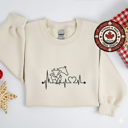 Embroidered Horse Heart Line Art Western Crewneck
