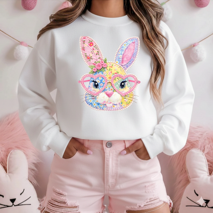 DTF Transfer Patchwork Bunny Face Pastel Easter Rabbit Design