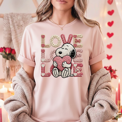 DTF Transfer – Cute Puppy Holding Heart Valentine Design