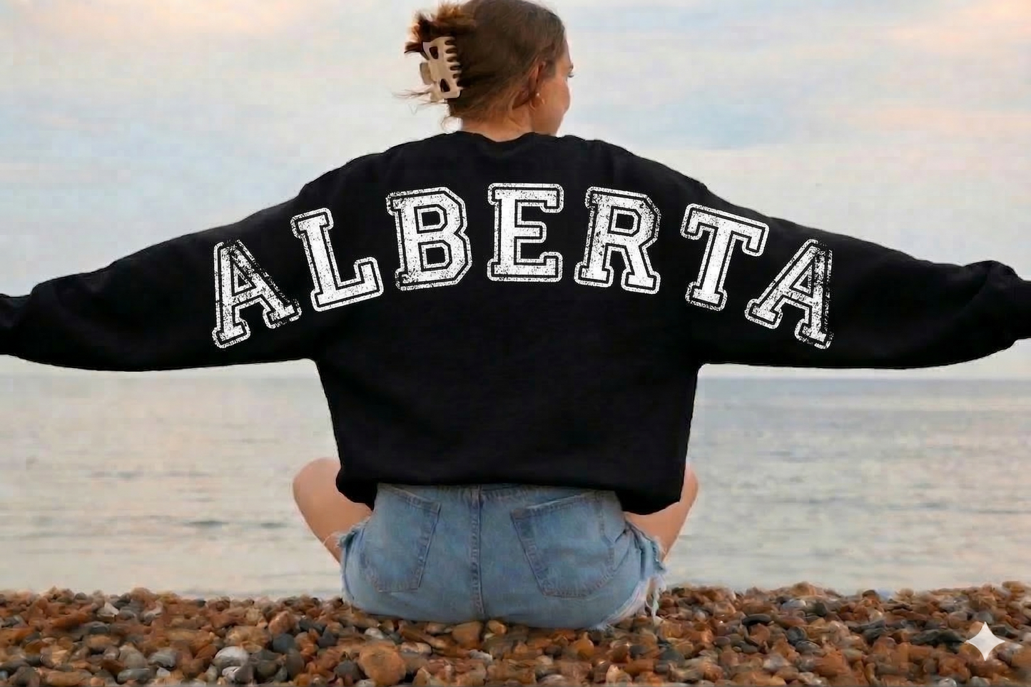 DTF Transfer Alberta Distressed Varsity Lettering – Oversized Sweatshirt Back Print