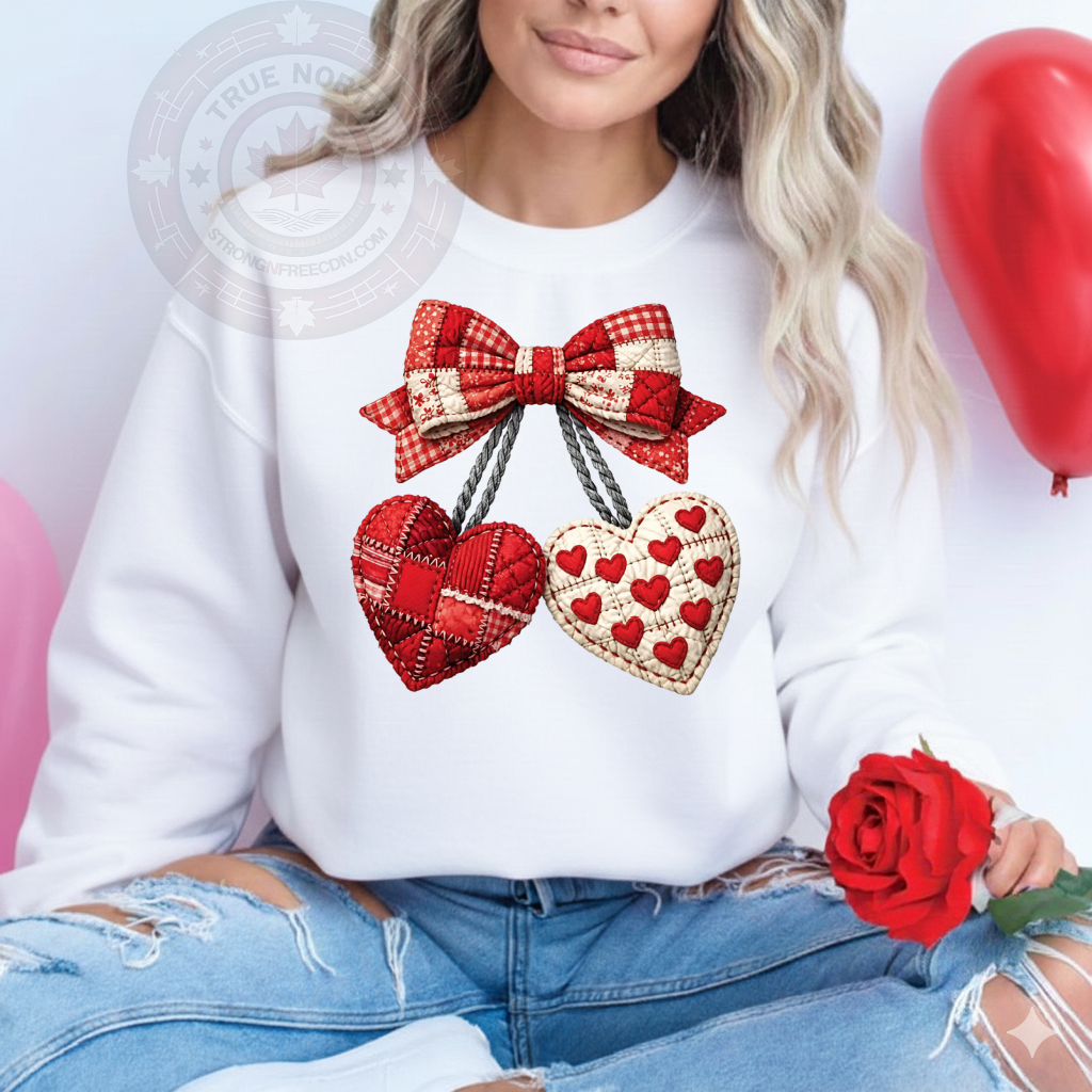 DTF Transfer – Handmade Look Patchwork Valentine Hearts