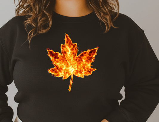 DTF Transfer — Fire Maple Leaf Ultra-Realistic Flame Design