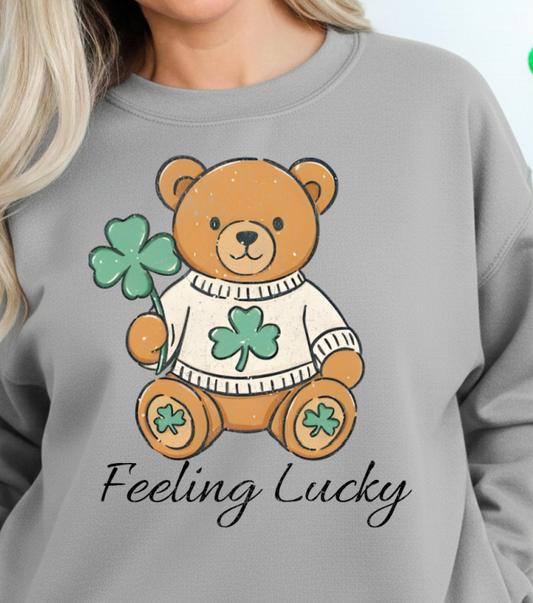 DTF Transfer Feeling Lucky Bear Cute St. Patrick’s Day Shamrock Teddy