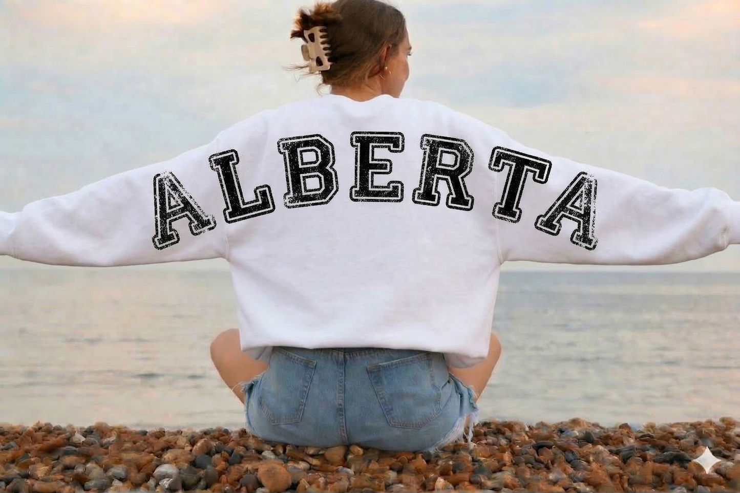 DTF Transfer Alberta Distressed Varsity Lettering – Oversized Sweatshirt Back Print