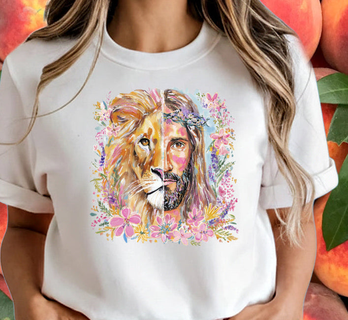 DTF Transfer Lion and Christ Split Face Faith