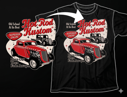 DTF Transfer Classic Red Coupe Hot Rod Kustom Vintage