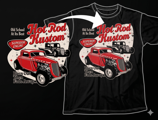 DTF Transfer Classic Red Coupe Hot Rod Kustom Vintage