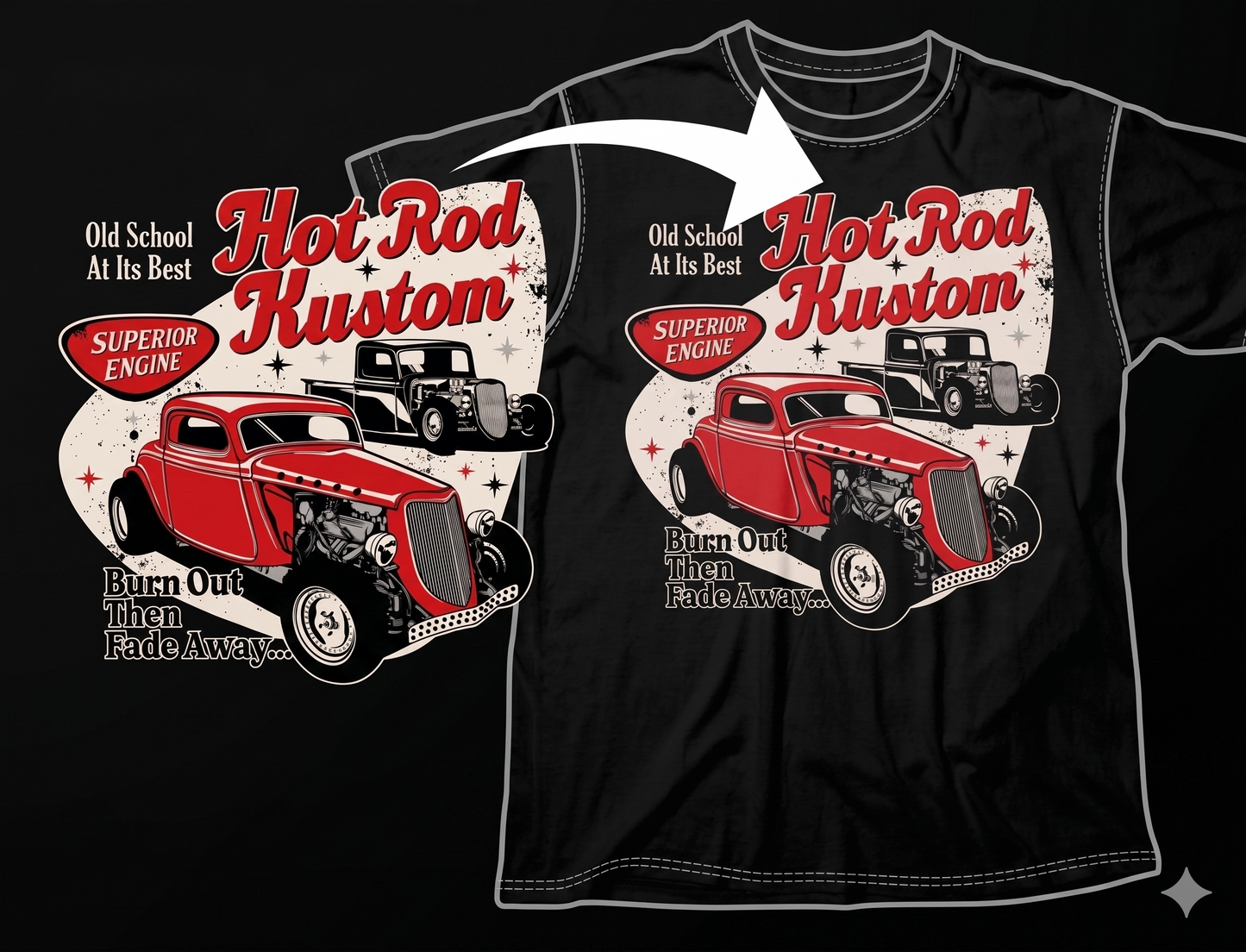 DTF Transfer Classic Red Coupe Hot Rod Kustom Vintage