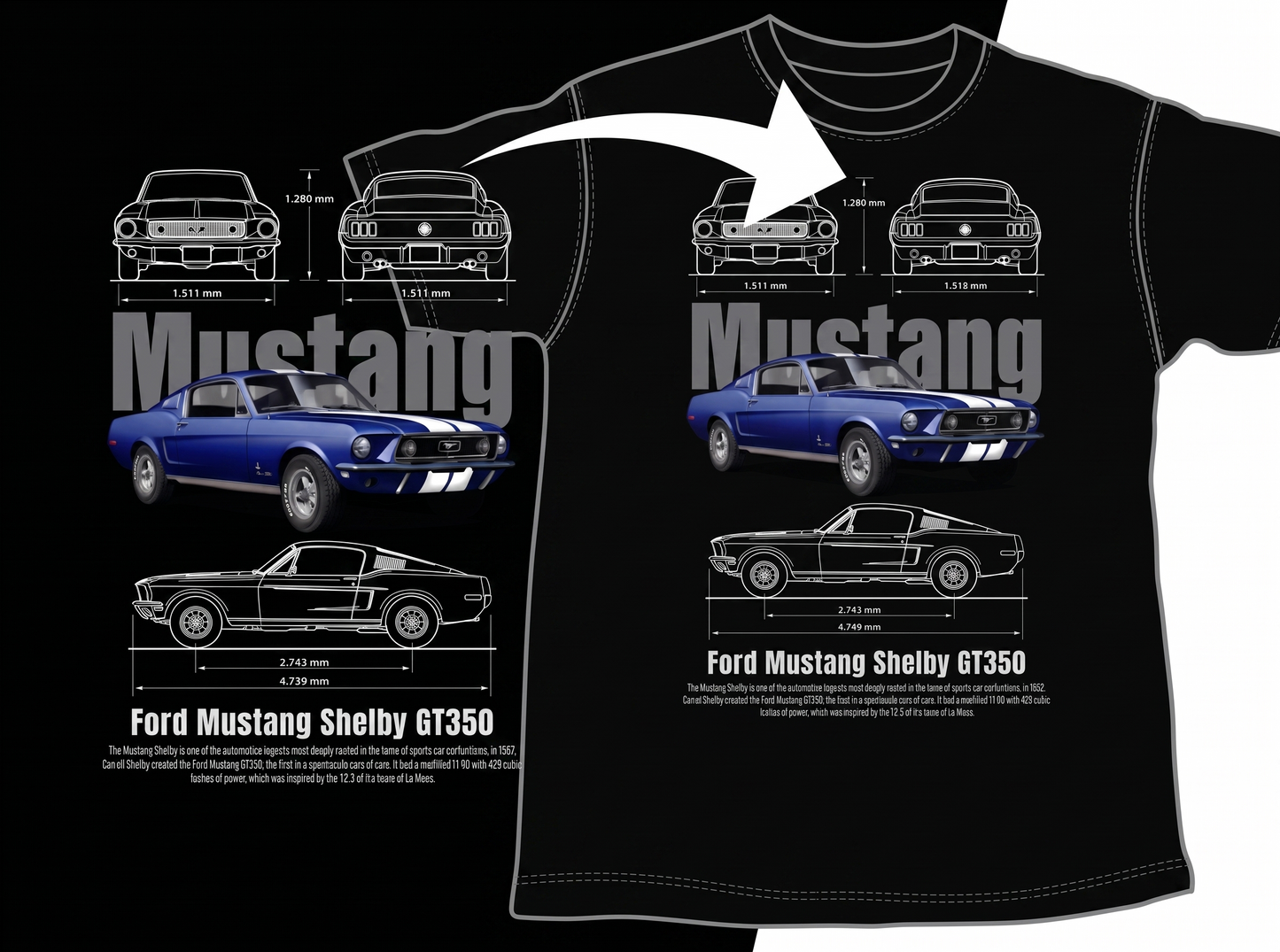 DTF Transfer Ford Mustang Shelbyy GT350 Blueprint Classic