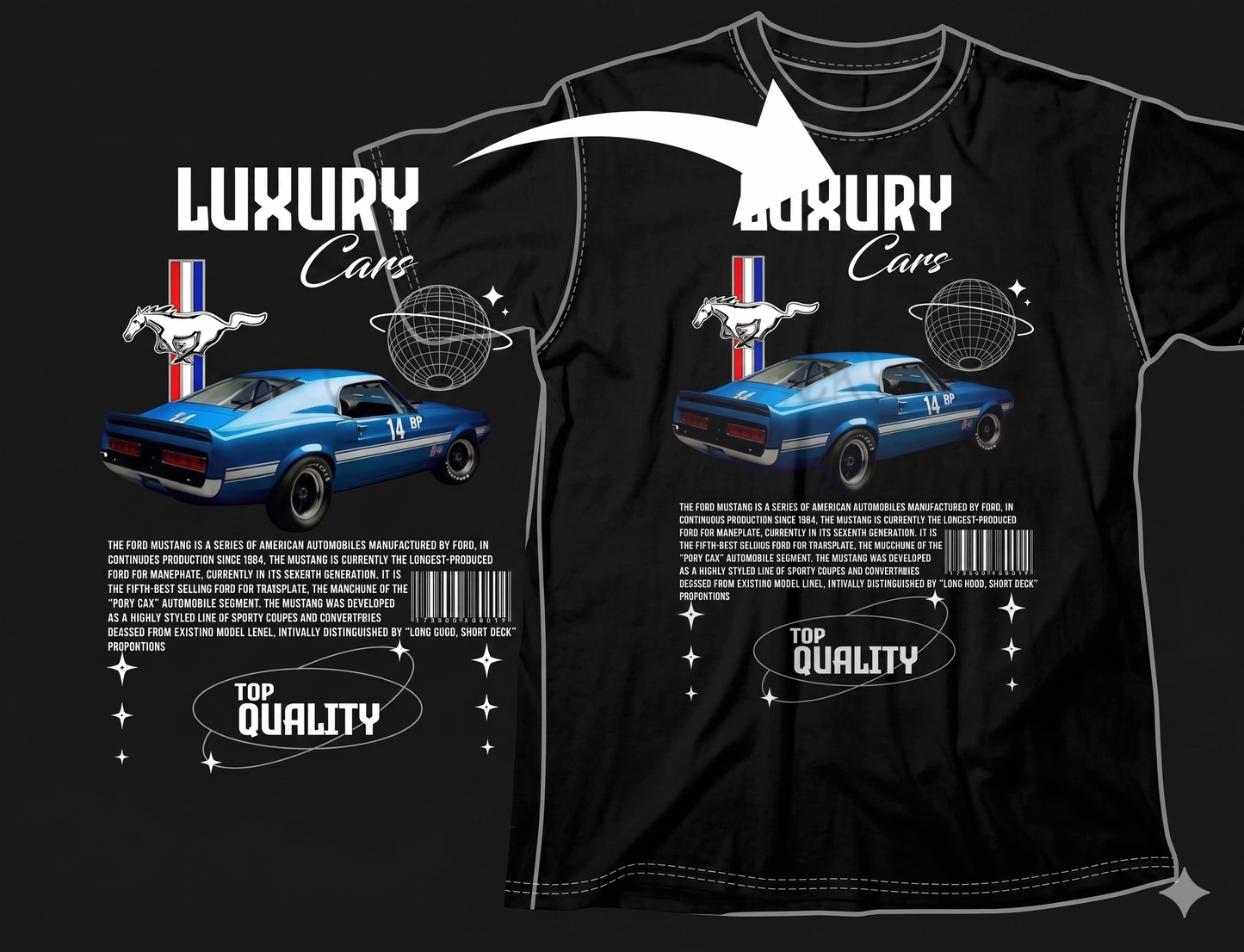 DTF Transfer Luxury Cars Blue Fordd Mustang Fastback Vintage